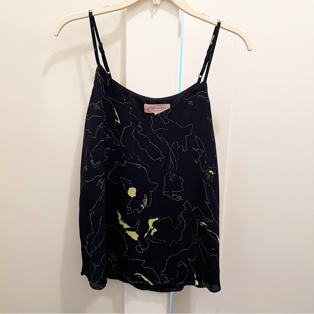 Philosophy Blue Sleeveless‎ Top Neon Green Print